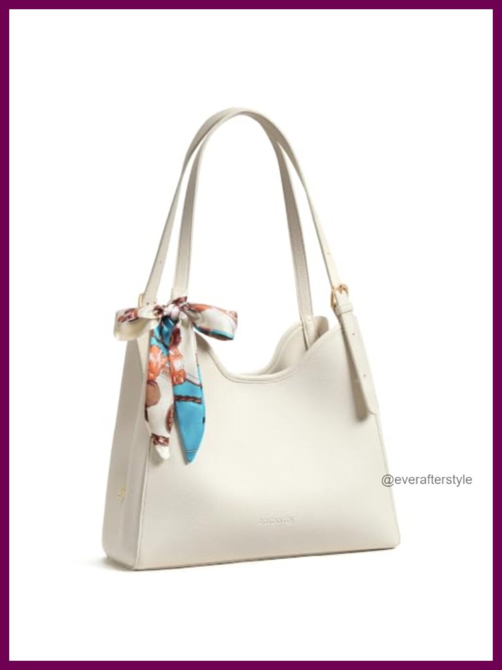 Pebbled Leather Hobo Shoulder Bag 3-Compartment Purse with Scarf